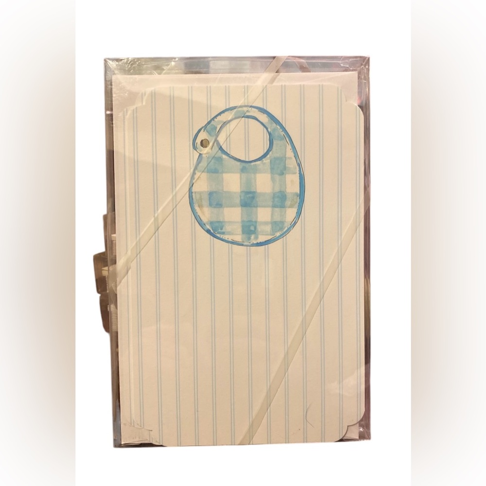 2/$18 Rosanne Beck- Blue Checkered Baby Bib Invitations- Set of 10